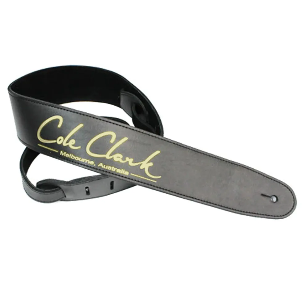 Cole Clark STRAP-L-BLK 2.5" Leather Strap - Black w/ Gold | Guitar Straps | STRAP-L-BLK-G