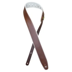 Colonial Leather - 2.5″ Padded Upholstery Leather Guitar Strap - Brown & White