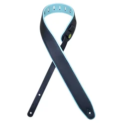 Colonial Leather - 2.5″ Padded Upholstery Leather Guitar Strap - Black & Aqua