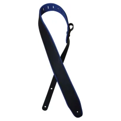 Colonial Leather - 2.5″ Padded Upholstery Leather Guitar Strap - Black & Blue
