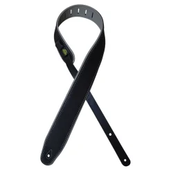 Colonial Leather - 2.5″ Padded Upholstery Leather Guitar Strap - Black & Grey