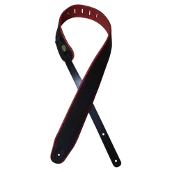 Colonial Leather - 2.5″ Padded Upholstery Leather Guitar Strap - Black & Red
