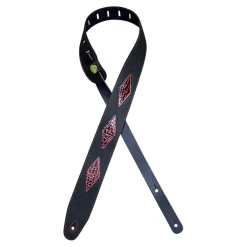 Colonial Leather - Red Croc Diamond Pattern on Black Leather Inlay Strap - Black