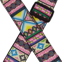 Colonial Leather - Ukulele Jacquard Strap - Hour Glass Pink Blue