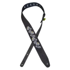 Colonial Leather Strap - Flowers Embroidered Brown Suede Guitar Strap