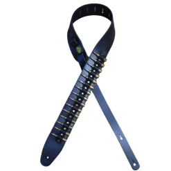 Colonial Leather Suede Backed Leather Strap - Brass Shells Black - Bullet Strap