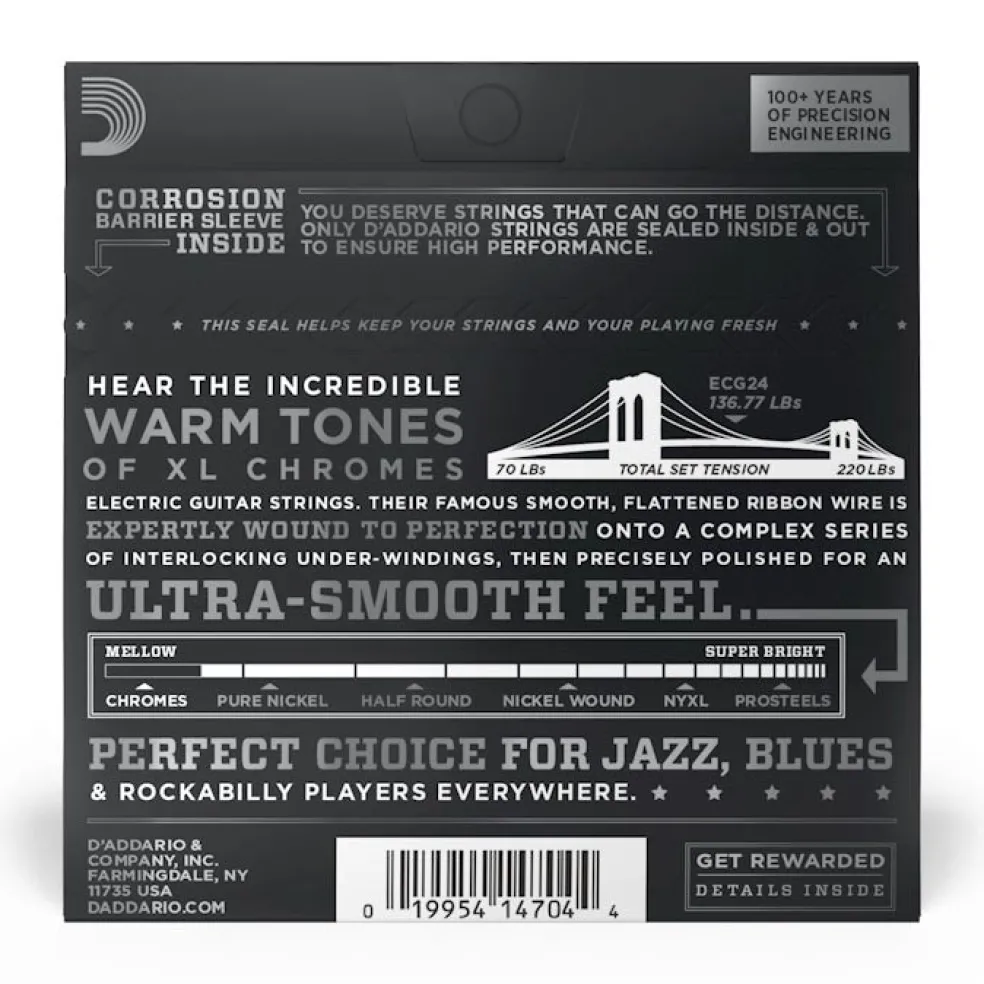 D'Addario - ECG24 - Chrome Jazz Light 11-50 Flat Wound - Electric Guitar Strings