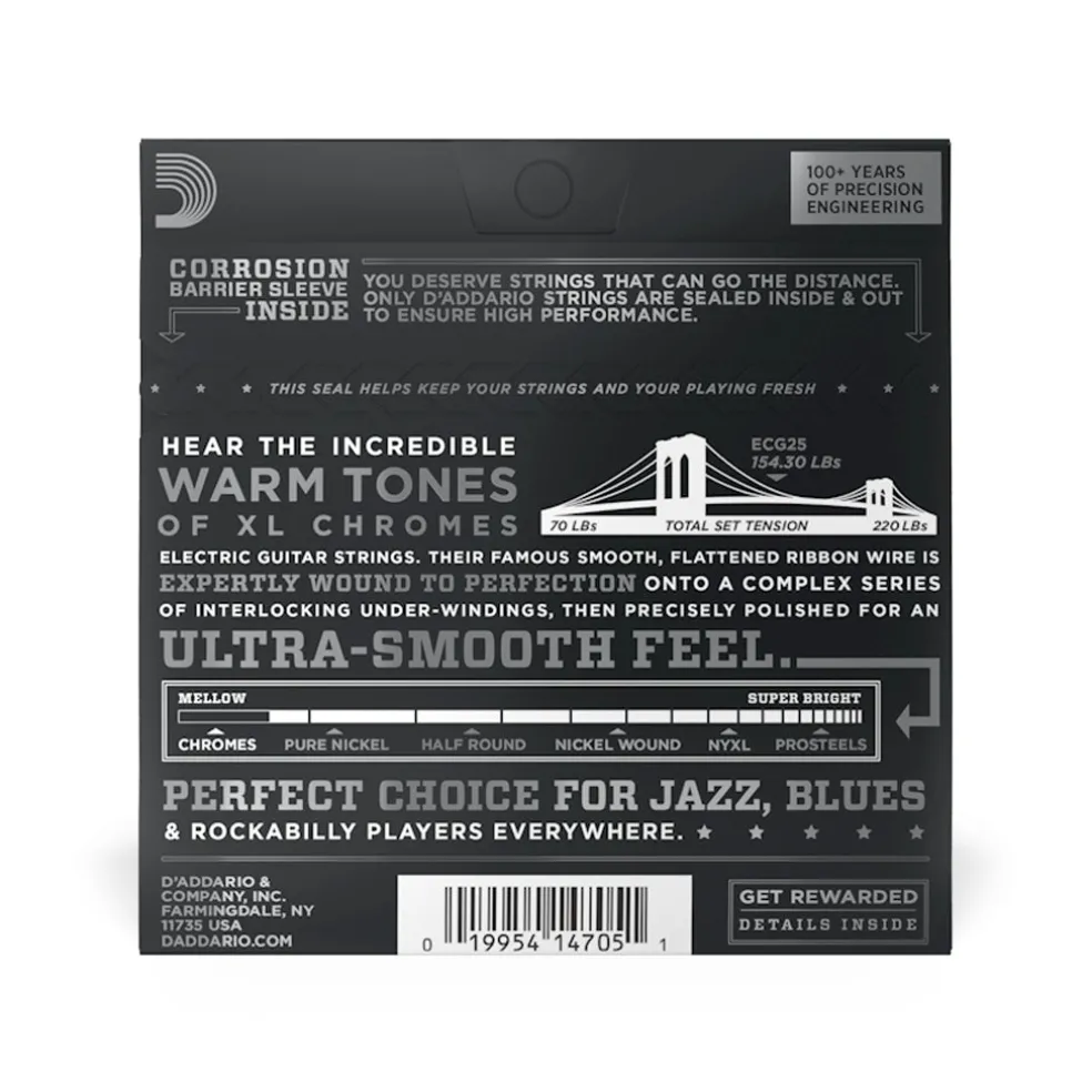 D'Addario - ECG25 - Chrome Jazz Light 12-52 Flat Wound - Electric Guitar Strings