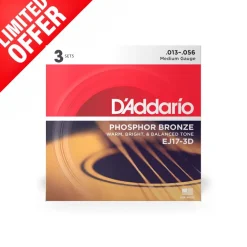 D'Addario - EJ17-3D - 3 Pack Phosphor Bronze Medium 13-56 - Acoustic Guitar Strings