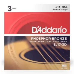 D'Addario - EJ17-3D - 3 Pack Phosphor Bronze Medium 13-56 - Acoustic Guitar Strings