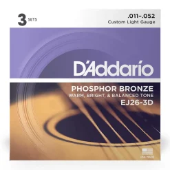 D'Addario - EJ26-3D - 3 pack Phosphor Bronze Custom Light 11-52 - Acoustic Guitar Strings