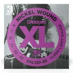 D'Addario - EXL120-3D - 3 Pack Nickel Wound Super Light 9-42 - Electric Guitar Strings