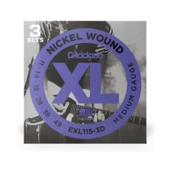 D'Addario - EXL115-3D - 3 Pack Nickel Wound Blues Jazz 11-49 - Electric Guitar Strings