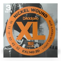 D'Addario - EXL140-3D - 3 Pack Nickel Wound Light Top Heavy Bottom 10-52 - Electric Guitar Strings