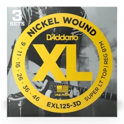 D'Addario - EXL125-3D - 3 Pack Nickel Wound Super Light Top Regular Bottom 9-46 - Electric Guitar Strings
