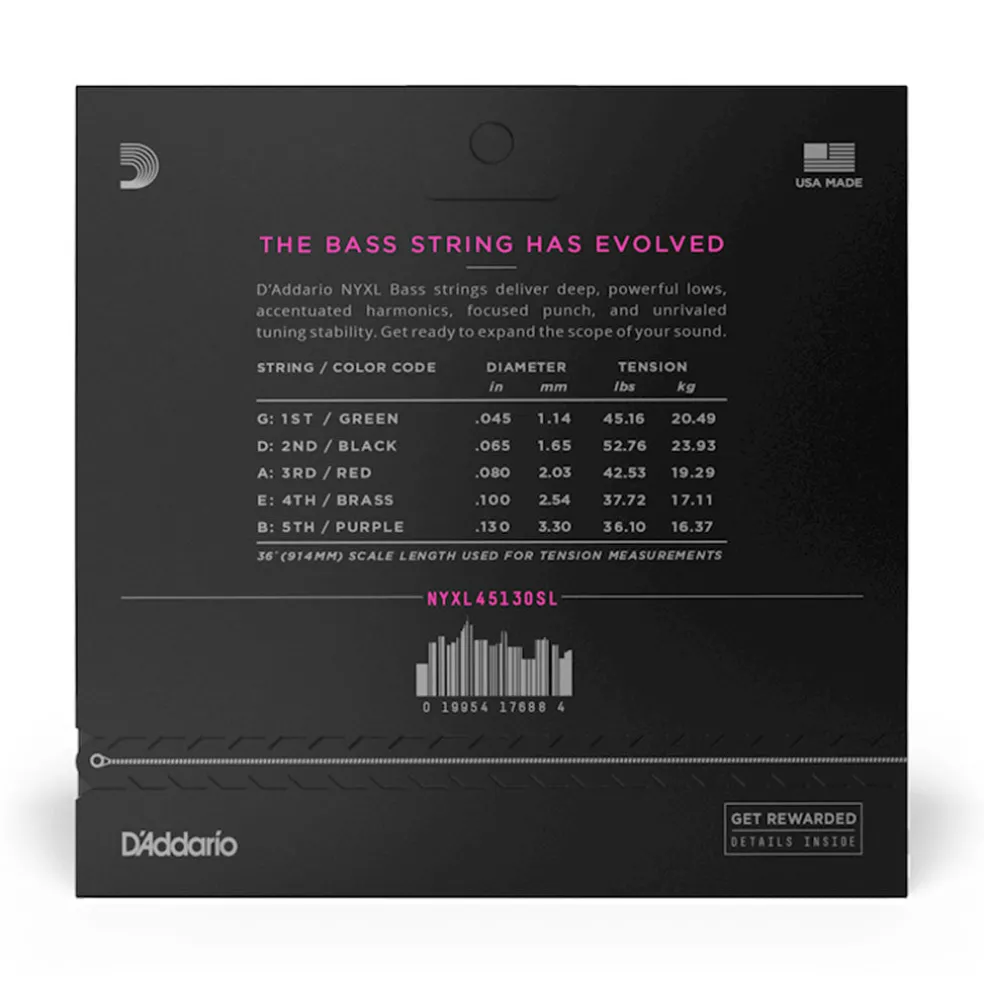 D'Addario - NYXL45130SL 45-130 Regular Light Super Long Scale 5-String Bass Strings