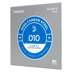 D'Addario - PL010 5 Pack - Single Plain Steel .010 String - Electric/Acoustic Guitar Strings
