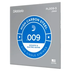 D'Addario - PL009 5 Pack - Single Plain Steel .009 String - Electric/Acoustic Guitar Strings