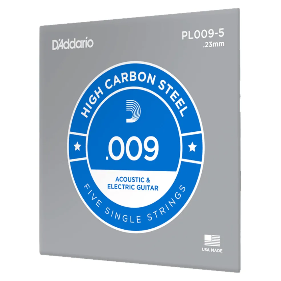 D'Addario - PL009 5 Pack - Single Plain Steel .009 String - Electric/Acoustic Guitar Strings
