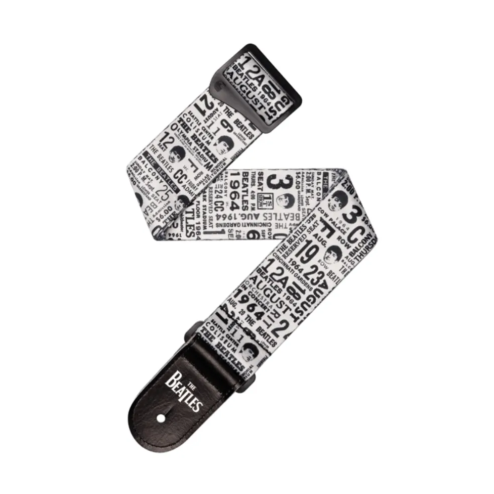 D'Addario Beatles 1964 US Tour Ticket Stubs Guitar Strap, Black and White