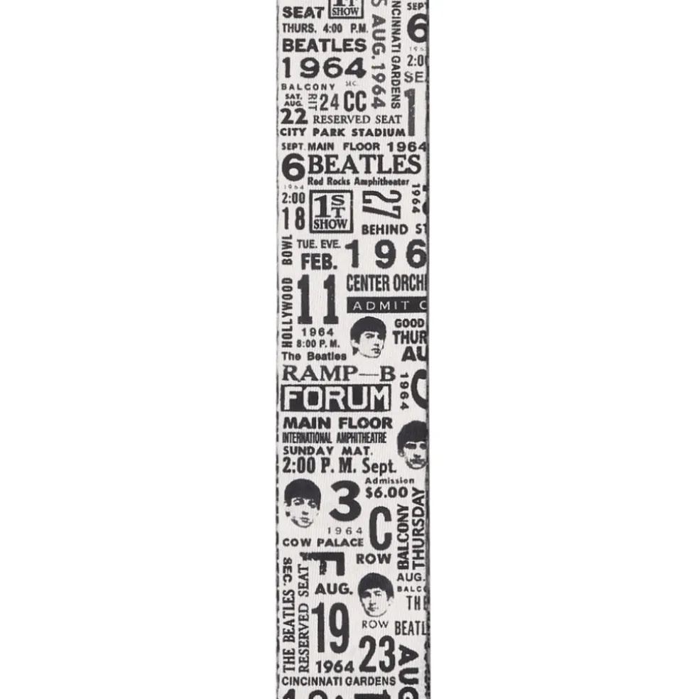 D'Addario Beatles 1964 US Tour Ticket Stubs Guitar Strap, Black and White