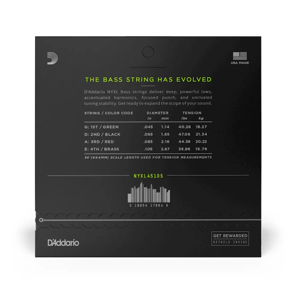 D'Addario NYXL45105 Nickel Wound Bass Guitar Strings, Light Top / Med Bottom, 45-105, Long Scale