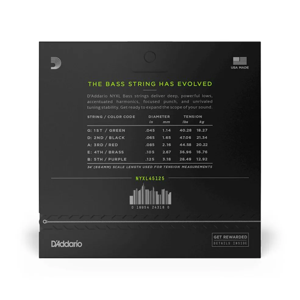 D'Addario NYXL45125 Nickel Wound Bass Guitar Strings, 5-String Lt Top / Med Btm, 45-125, Long Scale
