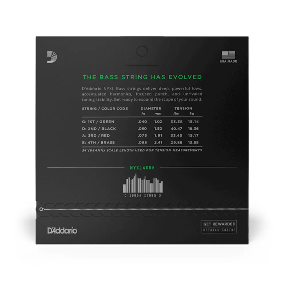 D'Addario NYXL4095 Nickel Wound Bass Guitar Strings, Super Light, 40-95, Long Scale