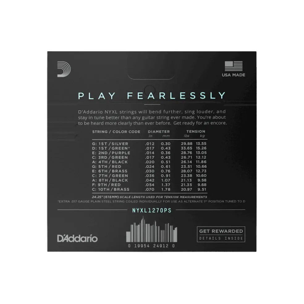 D'Addario NYXL1270PS NYXL Nickel Wound Strings for C6th Pedal Steel - .012-.070, Custom Medium