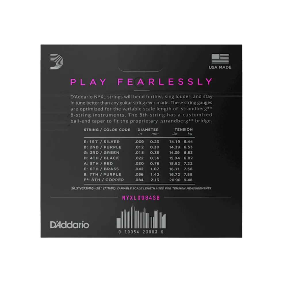 D'Addario NYXL0984SB NYXL Nickel Wound Electric Guitar Strings - .009-.084 Custom Light 8-string
