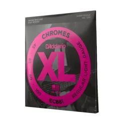 D'Addario XL Chromes Flatwound Bass Guitar Strings -.045-.100 Regular Light, Long Scale