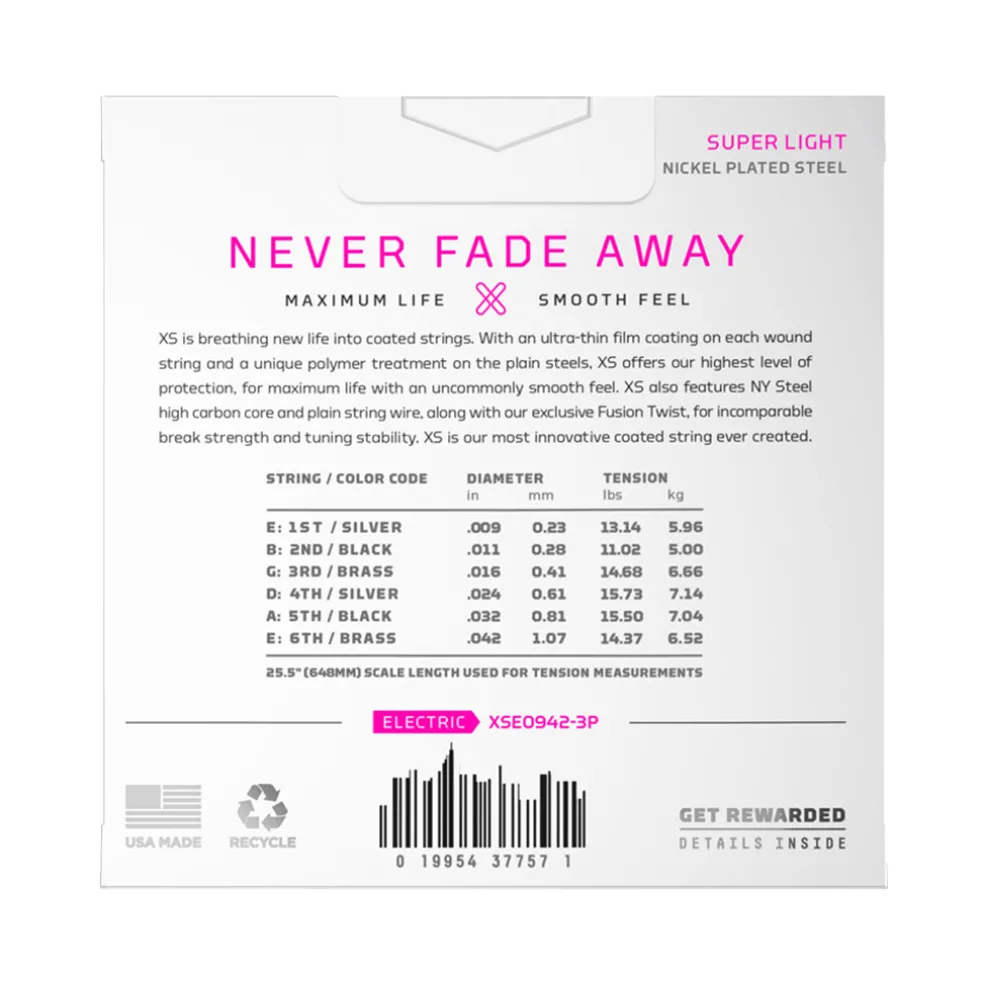 D'Addario XS 3 Pack - 09-42 Electric Guitar Strings