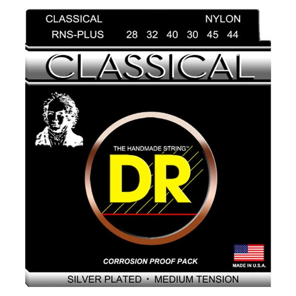 DR RNS-PLUS CLASSICAL NYLON Silver-Plated Nylon: Medium Tension 28-45