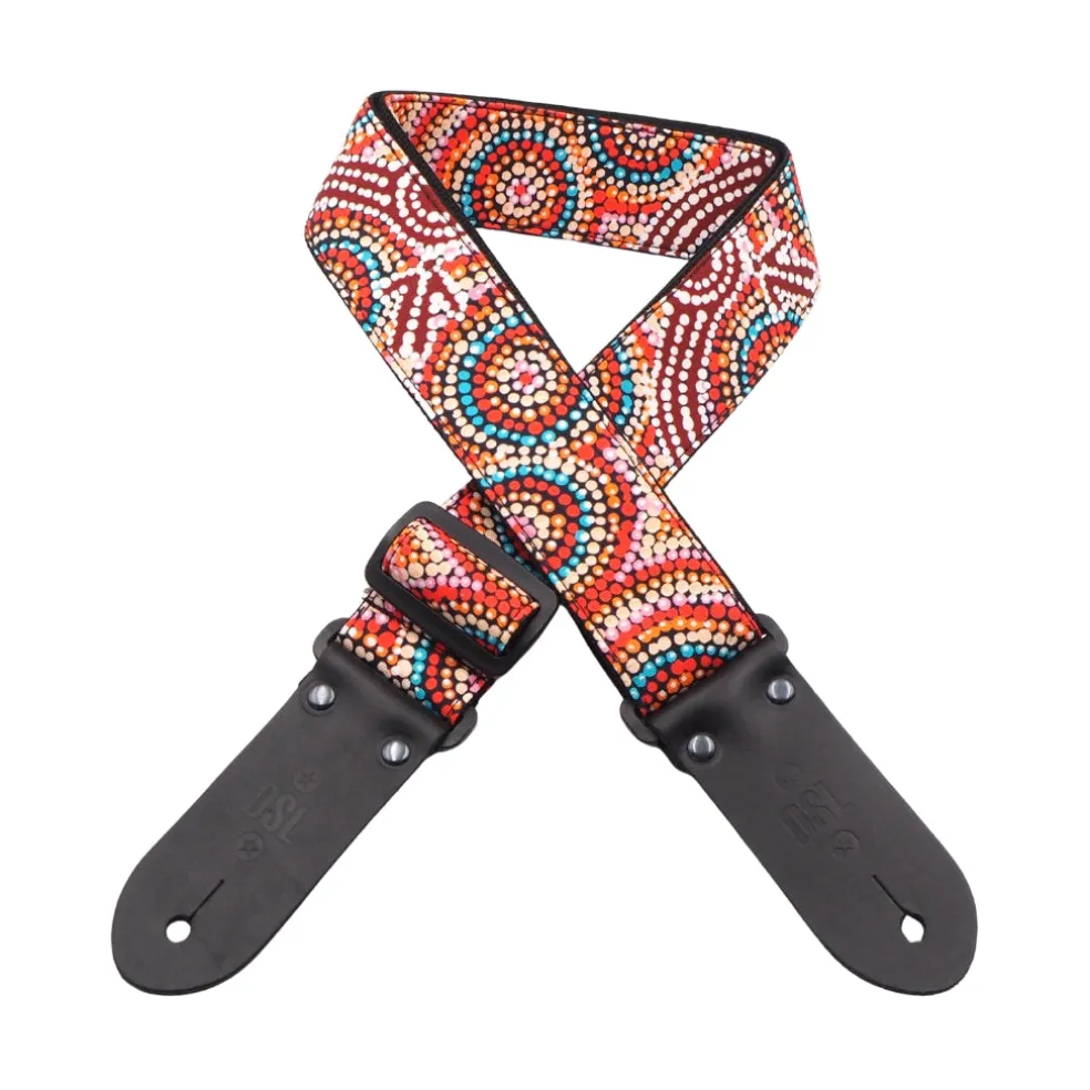 DSL 2" Indigenous Handmade Fabric Guitar Strap - Red Kangaroo