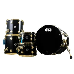 DW Collector's Series® Cherry Spruce Hybrid 5 Piece Shell Pack with Gold Hardware - Piano Black