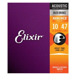 Elixir 11152 - Nanoweb 80/20 Bronze Light 10-47 12-String Acoustic Guitar Strings
