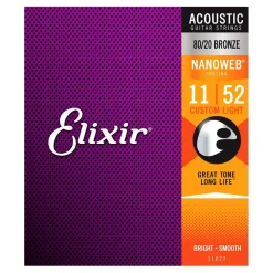 Elixir 11027 - Nanoweb 80/20 Custom Light 11-52 Acoustic Guitar Strings