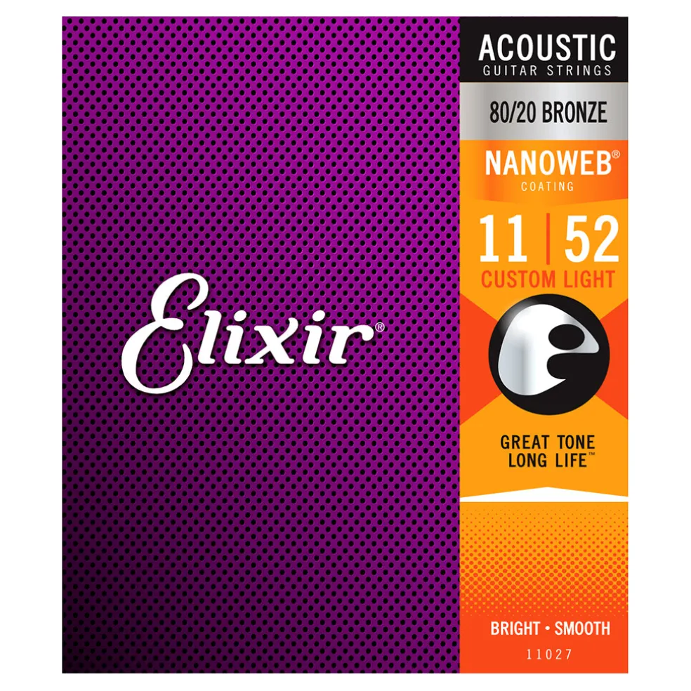 Elixir 11027 - Nanoweb 80/20 Custom Light 11-52 Acoustic Guitar Strings