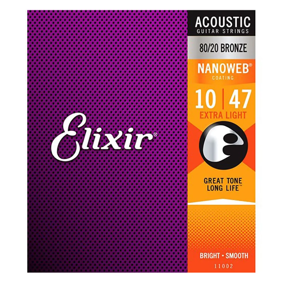 Elixir 11002 - Nanoweb 80/20 Extra Light 10-47 Acoustic Guitar Strings