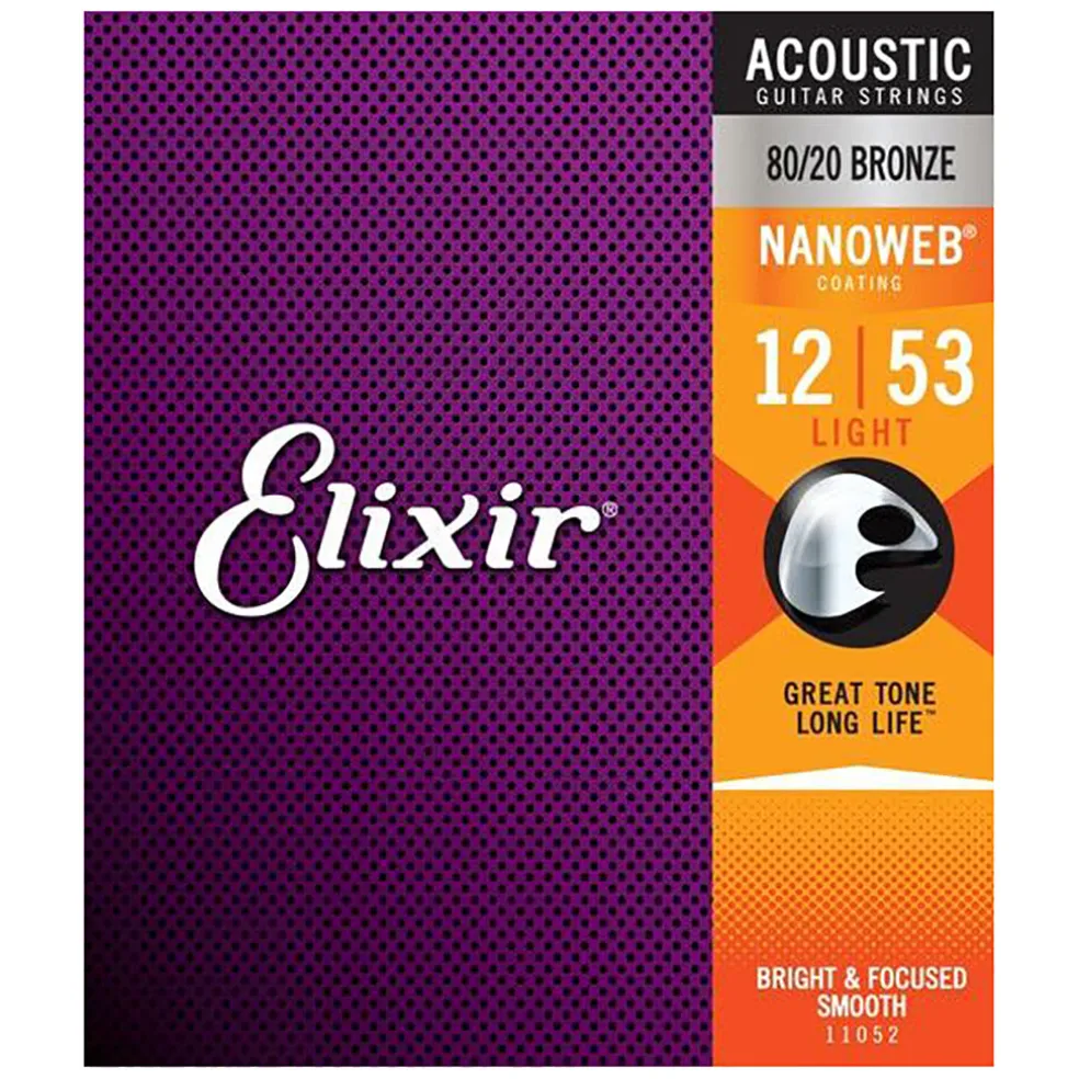 Elixir 11052 - Nanoweb 80/20 Light 12-53 Acoustic Guitar Strings 12-53 Light