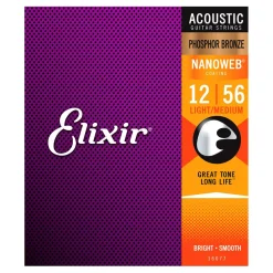Elixir 16077 - Nanoweb Phosphor Bronze Light - Medium 12-56 Acoustic Guitar Strings