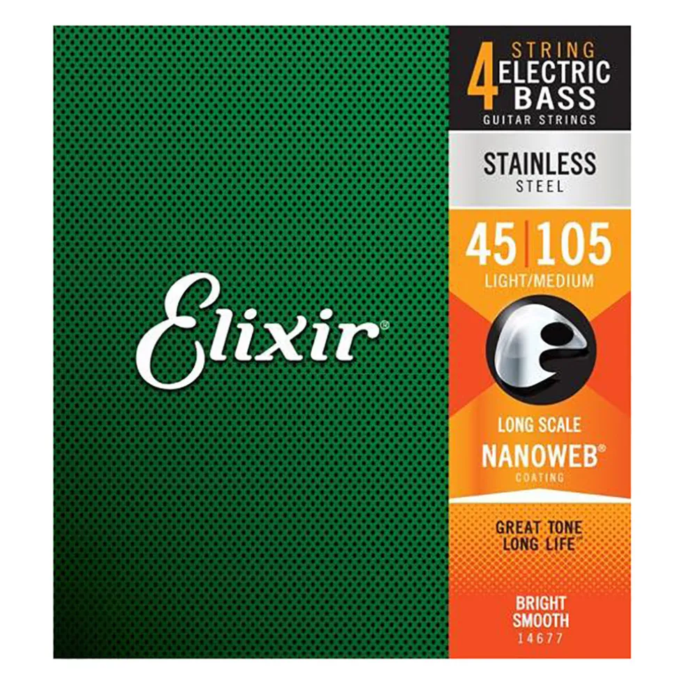 Elixir 14677 - Nanoweb Stainless Steel Medium 45-105 Bass Guitar Strings