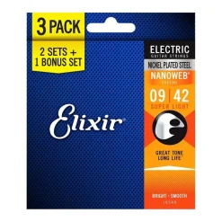 Elixir 16540 Nanoweb Electric 9-42 - 3 Pack - Super Light