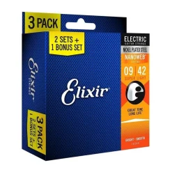 Elixir 16540 Nanoweb Electric 9-42 - 3 Pack - Super Light