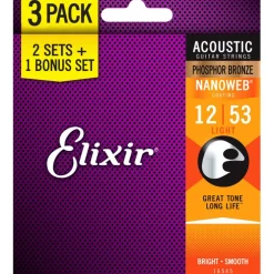 Elixir Nanoweb Phosphor Bronze 12-53 Light - 3 Pack