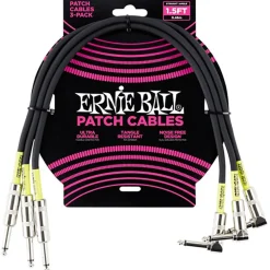 Ernie Ball 45 cm Feet Straight / Angle Patch Cable 3 Pack, Black