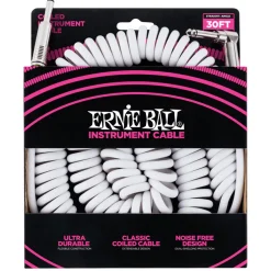 Ernie Ball Coiled Straight Angle Instrument Cable, 9 Meters Length, White