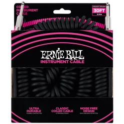 Ernie Ball Coiled Straight Instrument Cable, 9 Meters Length, Black