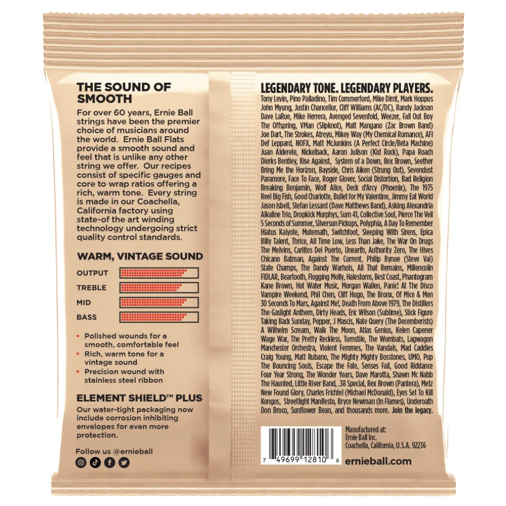 Ernie Ball Flatwound 5-string Electric Bass String, 45-130 Gauge