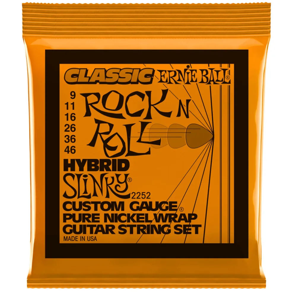 Ernie Ball Hybrid Slinky Classic Rock n Roll Pure Nickel Wrap Electric Guitar Strings, 9-46 Gauge